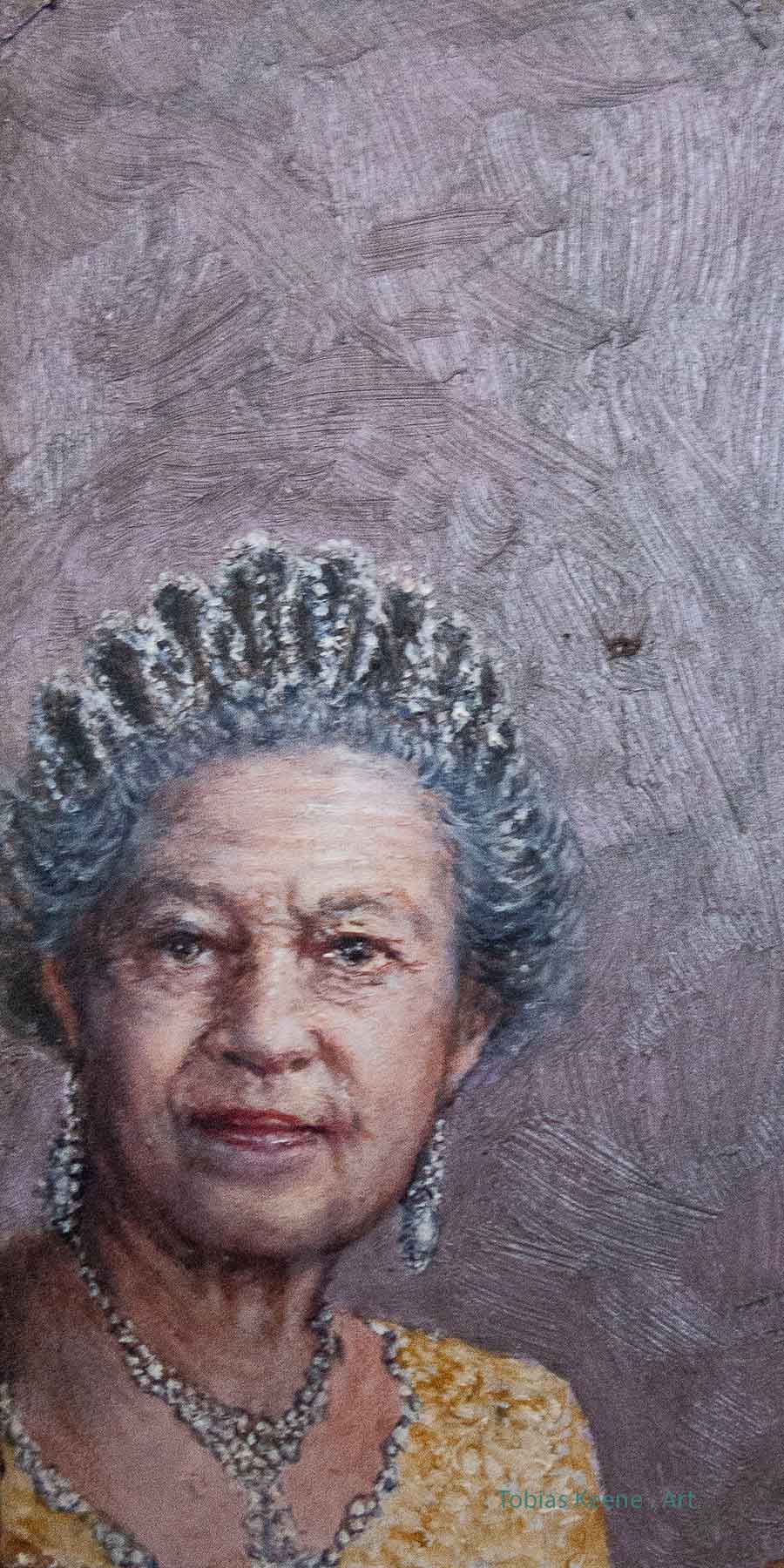 Queen Elizabeth II - a miniature oil painting of Queen Elizabeth II by British Fine Artist Tobias Keene